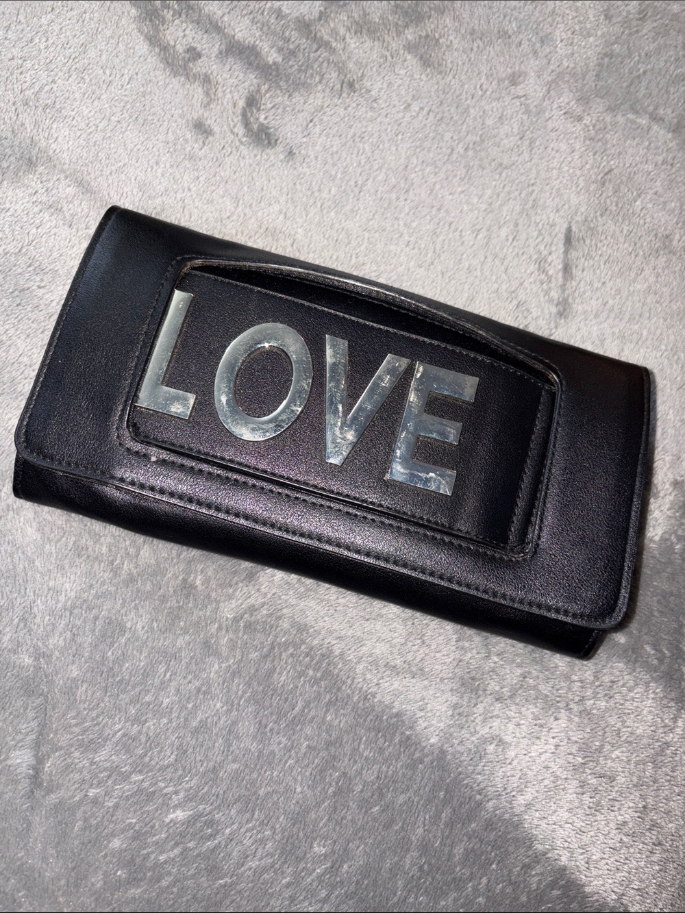 Payless Black Clutch with Silver LOVE Accent